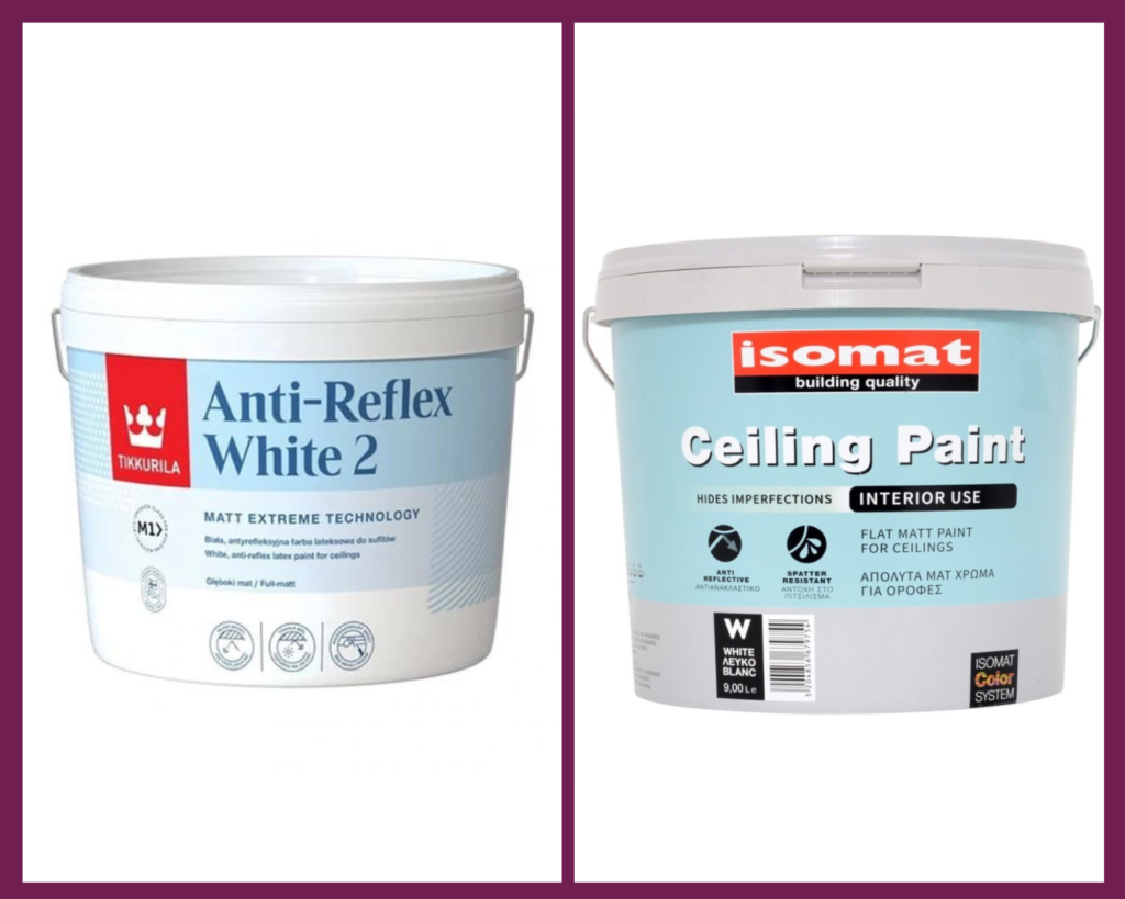 Tikkurila Anti-Reflex White 2 and Isomat Ceiling Paint